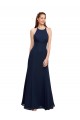 Outlet High Halter Fit and Flare Long Chiffon Prom Dress with Criss Cross Low Back UK