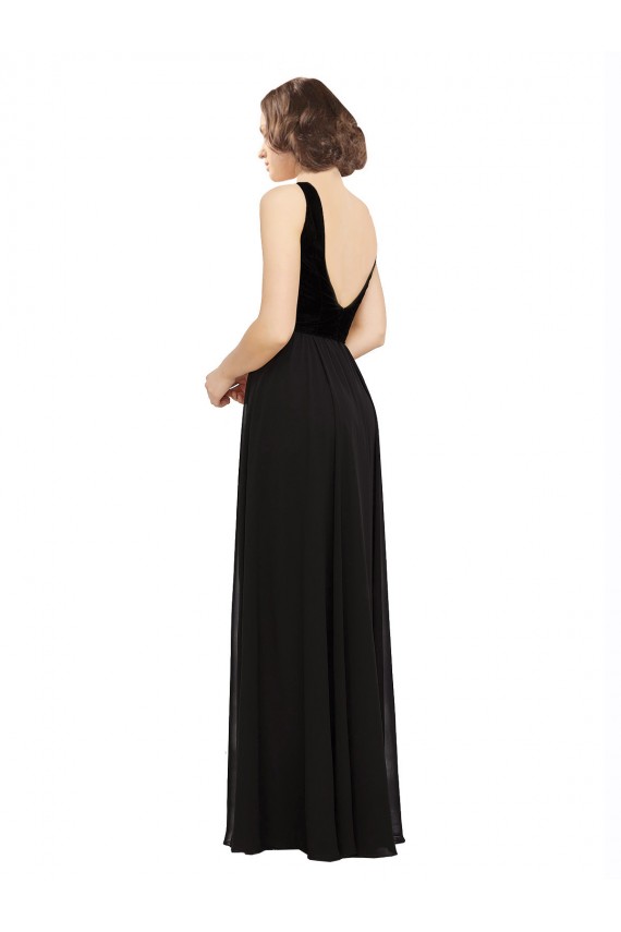 Outlet Stretch Velvet and Chiffon Prom Dress with V-Neckline UK