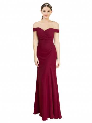 Outlet Off the Shoulder Long Chiffon Prom Dress with Pleats UK
