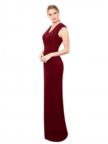 Outlet Cap Sleeves Chiffon Prom Dress with Pleated V-Neck Bodice UK