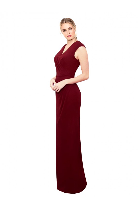 Outlet Cap Sleeves Chiffon Prom Dress with Pleated V-Neck Bodice UK