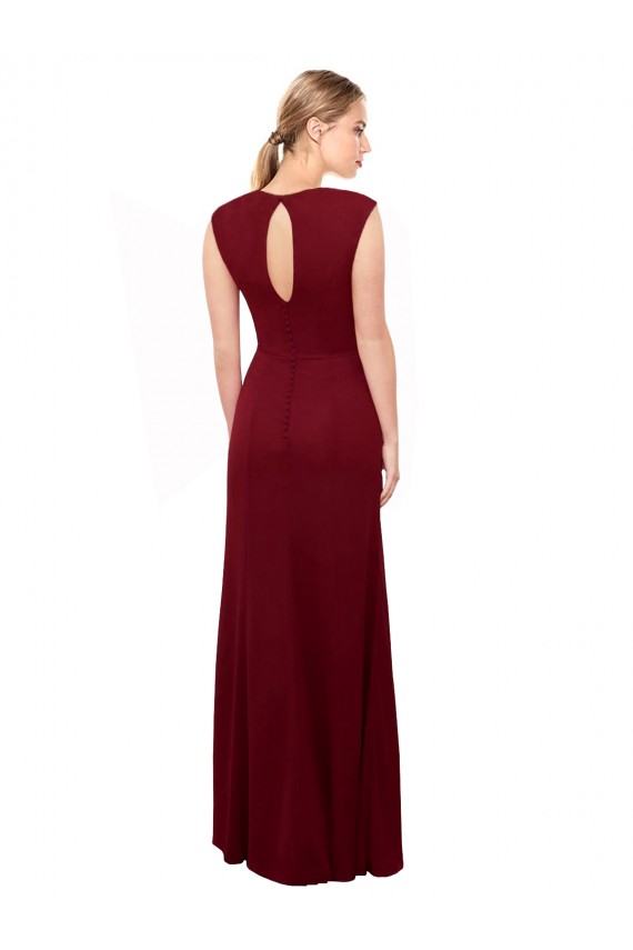 Outlet Cap Sleeves Chiffon Prom Dress with Pleated V-Neck Bodice UK