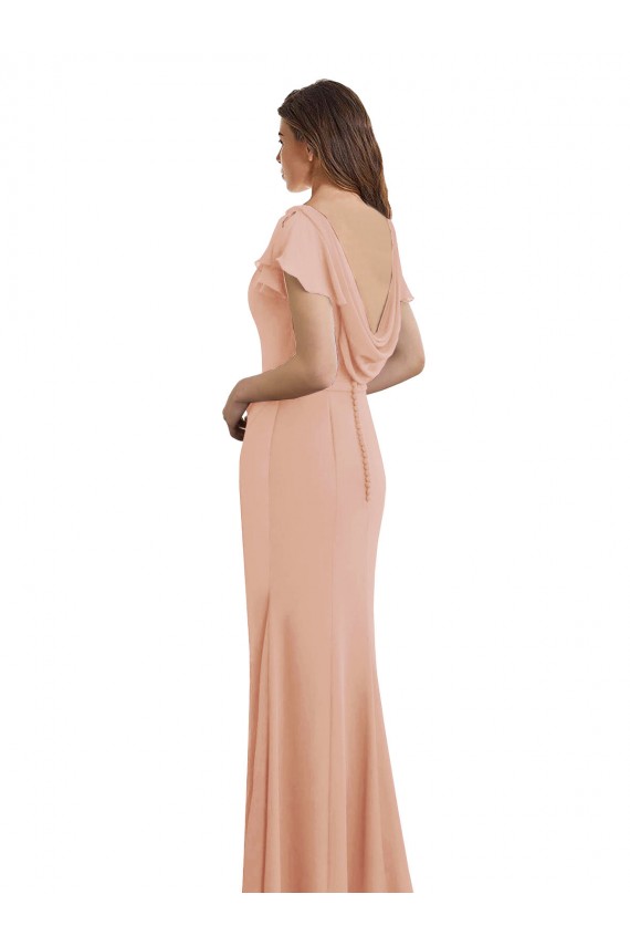 Outlet Cap Sleeves Long Chiffon Prom Dress with Low V-Back UK