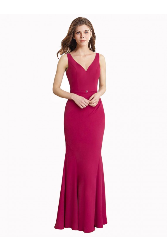 Outlet V-Neck Mermaid Chiffon Prom Dress with V-Back and Belt UK