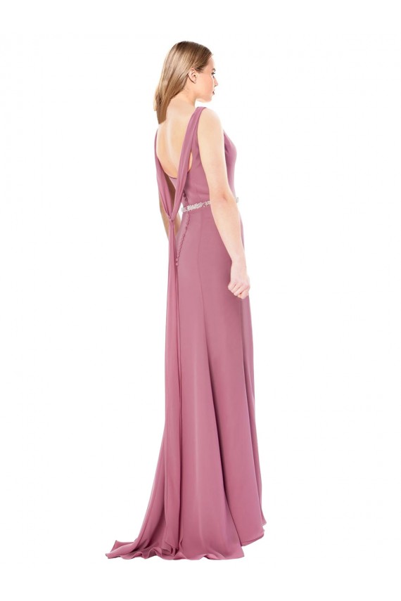 Outlet Long Slim Chiffon Prom Dress with Beaded Waist UK