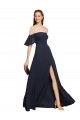 Outlet Off the Shoulder Floaty Sleeves Chiffon Prom Dress with High Slit UK