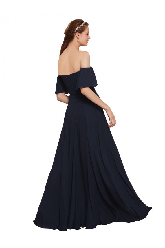 Outlet Off the Shoulder Floaty Sleeves Chiffon Prom Dress with High Slit UK