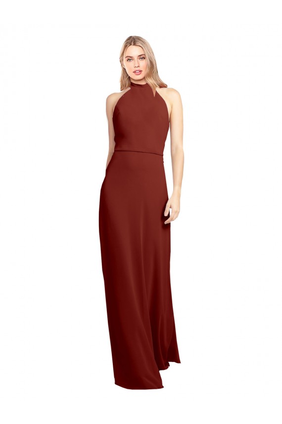 Outlet Slim High Neck Halter Fitted Open Back Chiffon Prom Dress UK
