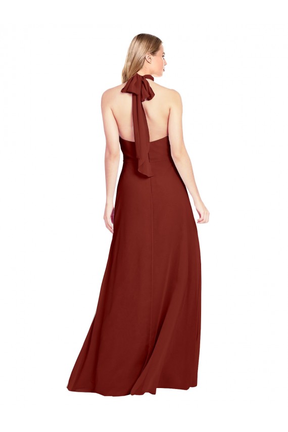 Outlet Slim High Neck Halter Fitted Open Back Chiffon Prom Dress UK