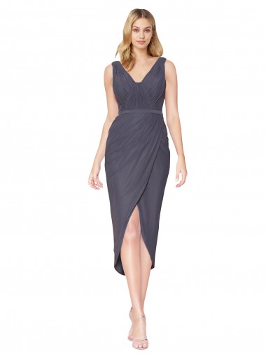 Outlet High Low V-Neck Chiffon Mermaid Wrap Prom Dress UK