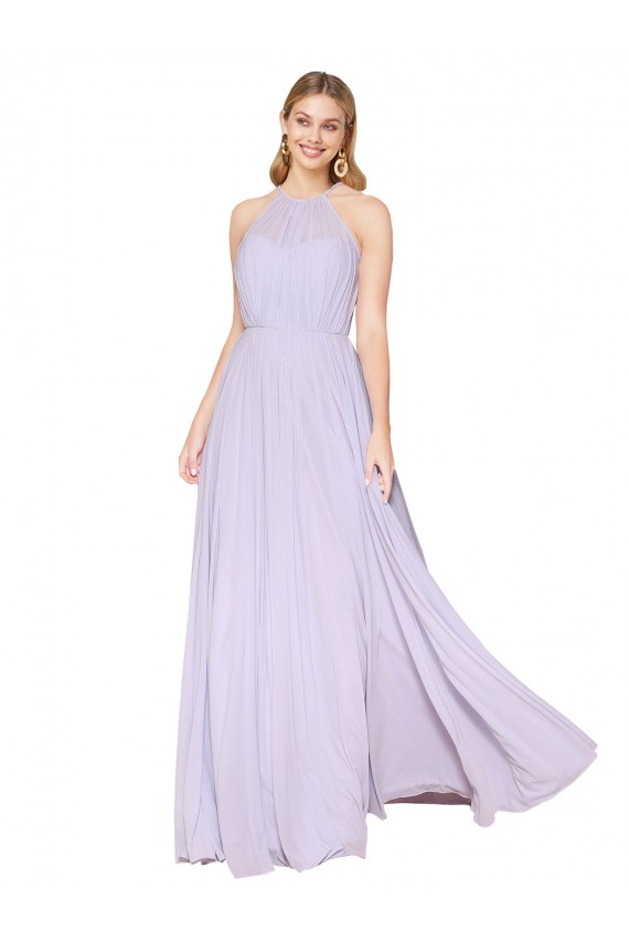 Outlet High Neck Halter Shirred Chiffon Prom Dress UK