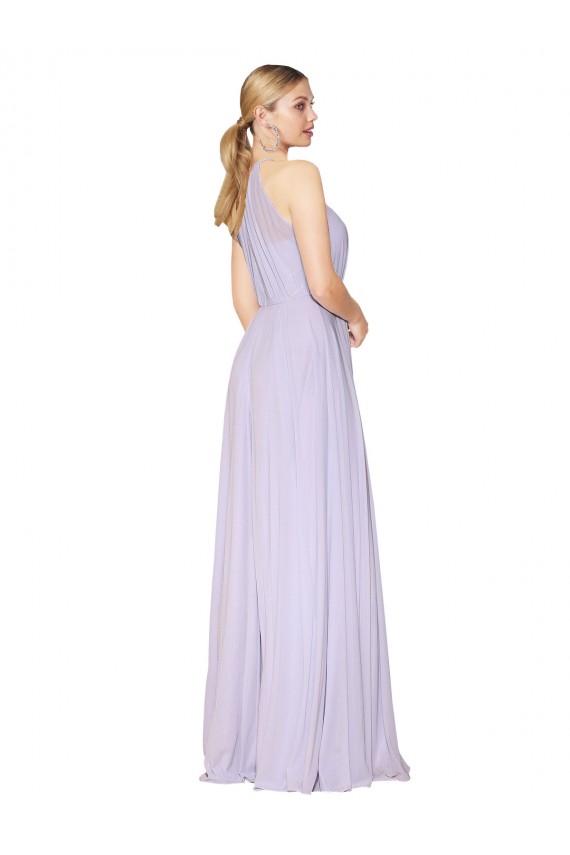 Outlet High Neck Halter Shirred Chiffon Prom Dress UK