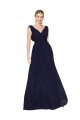 Outlet Draped Long V-Neck Floor Length Chiffon Prom Dress UK