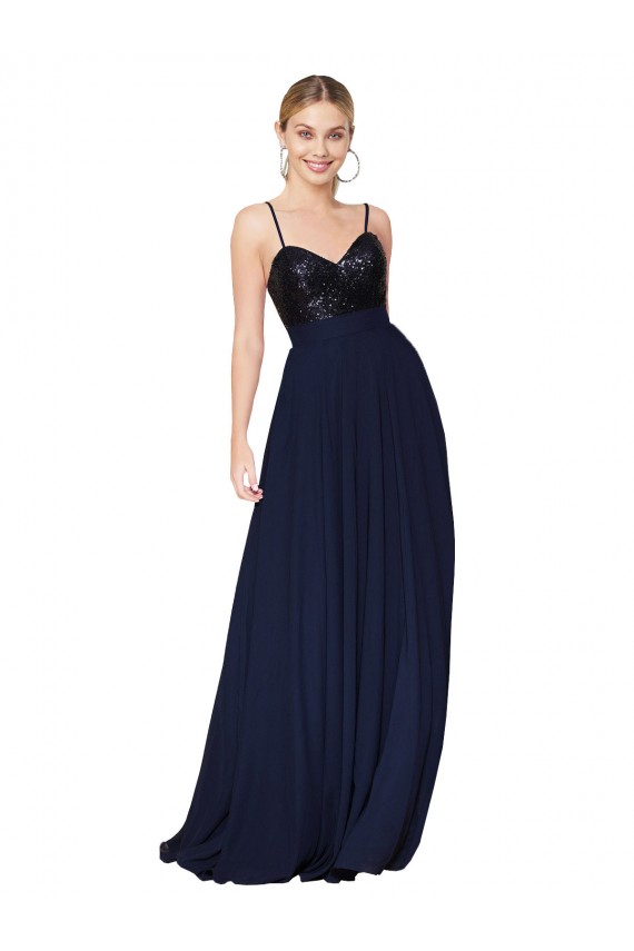 Outlet Sweetheart High Neck Sequin Top Long Chiffon Prom Dress UK