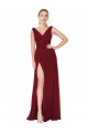 Outlet Draped Mermaid Long V-Neck Chiffon Prom Dress with High Slit UK