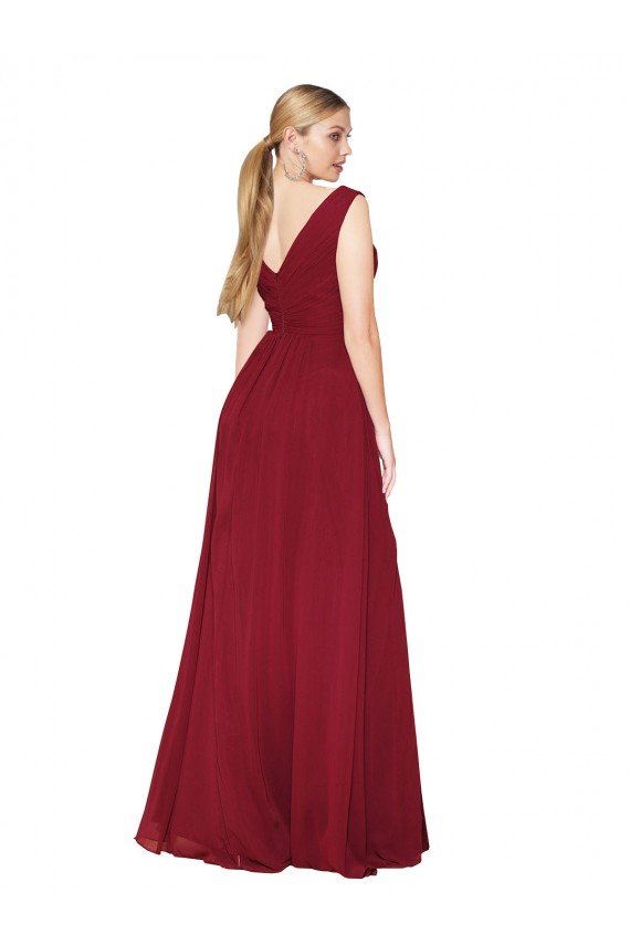 Outlet Draped Mermaid Long V-Neck Chiffon Prom Dress with High Slit UK