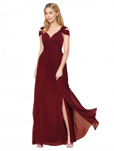 Outlet Off the Shoulder Long Chiffon Prom Dress with Side Slit UK