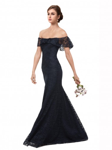 Outlet Off the Shoulder Long Lace Prom Dress with Flutter Sleeves UK