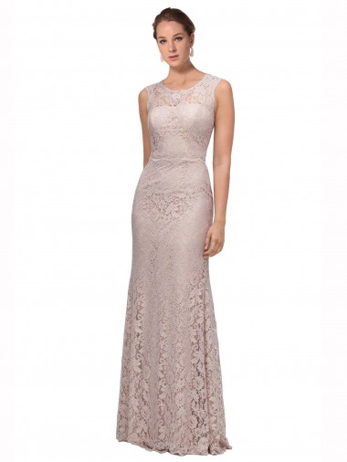 Outlet Long Sleeveless All Lace Prom Dress with Scoop Neckline UK