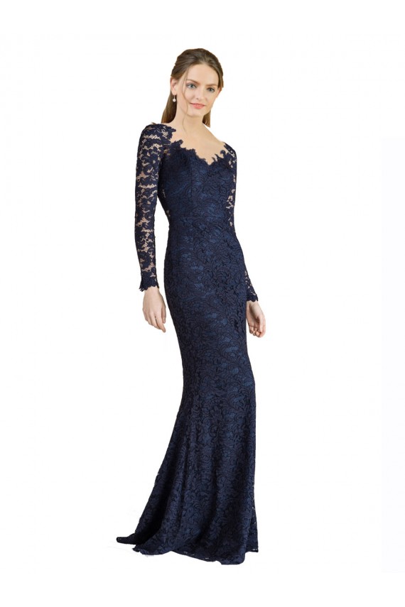 Outlet Illusion Long Sleeves Lace Prom Dress with Sheer Keyhole Back UK