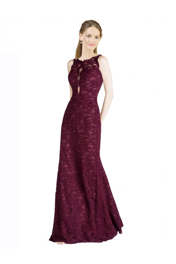 Outlet Long Lace Prom Dress with Peekaboo Bodice and Keyhole Back UK