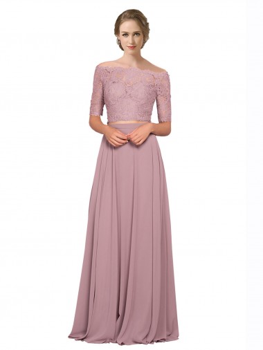 Outlet Off the Shoulder Lace Crop Top A-Line Chiffon Prom Dress UK