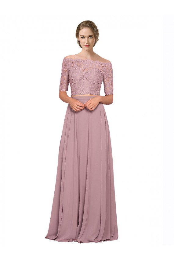 Outlet Off the Shoulder Lace Crop Top A-Line Chiffon Prom Dress UK