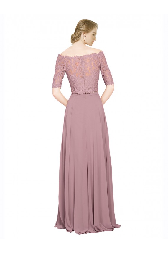 Outlet Off the Shoulder Lace Crop Top A-Line Chiffon Prom Dress UK