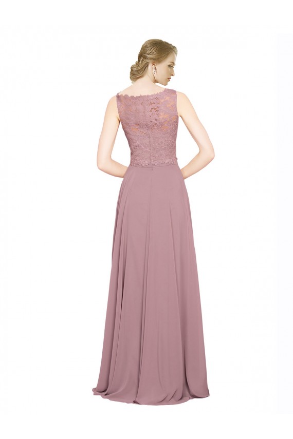Outlet Long A-Line Chiffon Prom Dress with Sleeveless Lace Crop Top UK