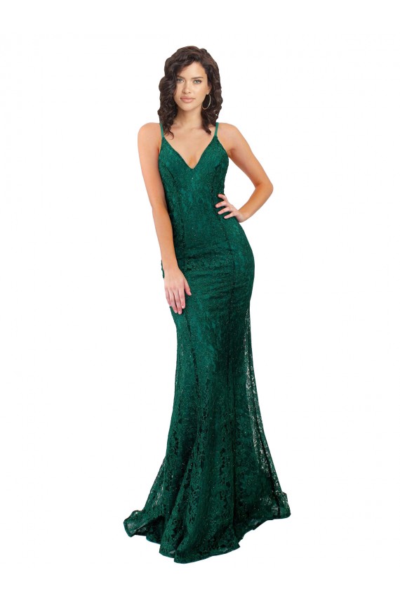 Outlet Black Tie Sleek Fishtail Shaped Long Lace Prom Dress UK