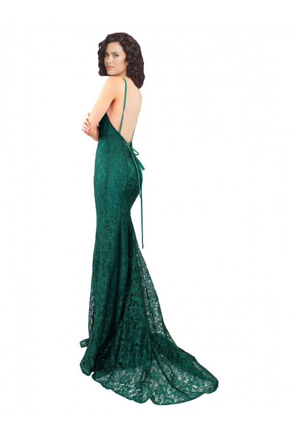 Outlet Black Tie Sleek Fishtail Shaped Long Lace Prom Dress UK