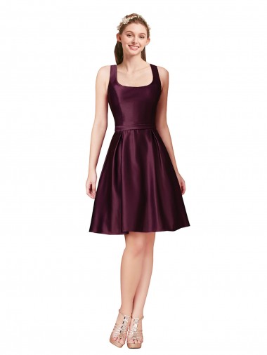 Outlet Classic Knee Length Satin Cocktail Prom Dress / Homecoming Dress with V Back and Bow Detail UK