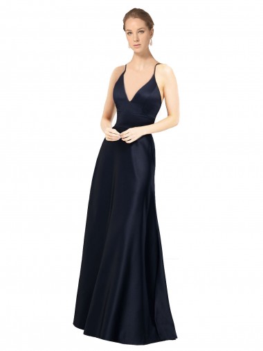 Outlet Sexy Satin Prom Dress with Deep V-Neckline and Strappy Back UK