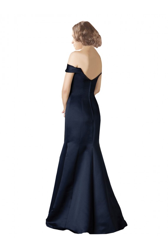 Outlet Fit and Flare Satin Prom Dress with Off the Shoulder Neckline UK