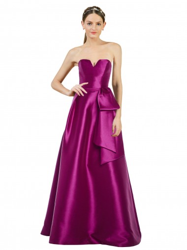Outlet Sleeveless V-Neck Long Satin Prom Dress with Bow Waist UK