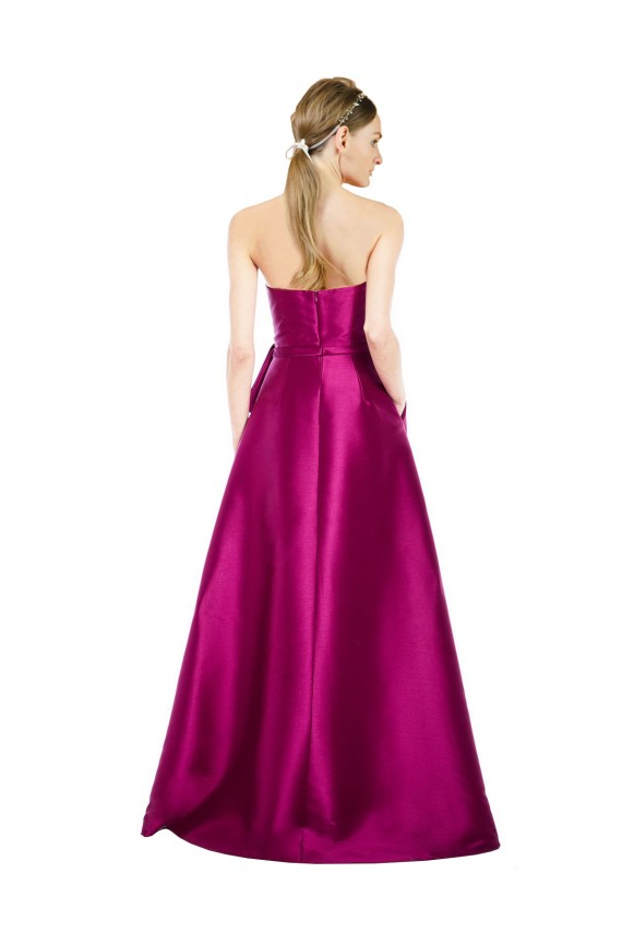 Outlet Sleeveless V-Neck Long Satin Prom Dress with Bow Waist UK