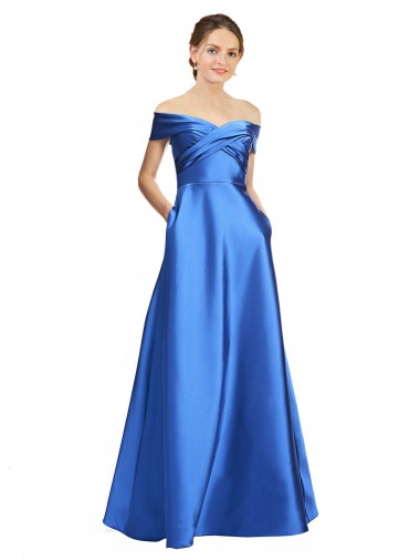 Outlet Sleeveless Off the Shoulder Ball Gown Satin Prom Dress UK