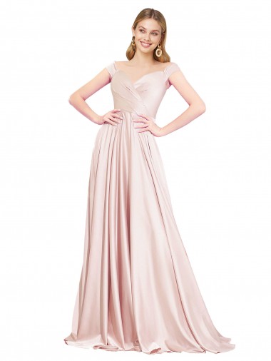 Outlet A-Line Off the Shoulder Sweetheart Satin Prom Dress UK