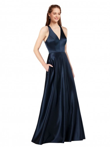 Outlet Long Satin Prom Dress with Halter Neckline UK