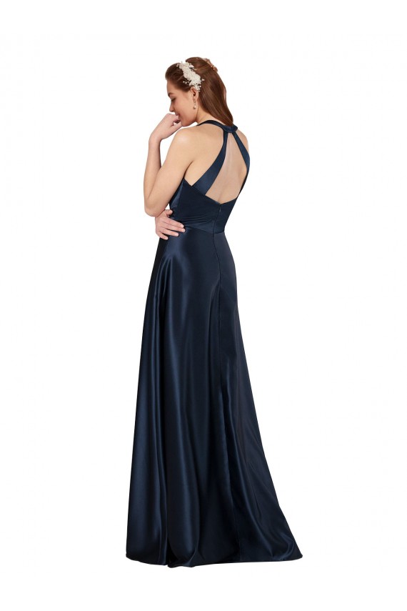 Outlet Long Satin Prom Dress with Halter Neckline UK