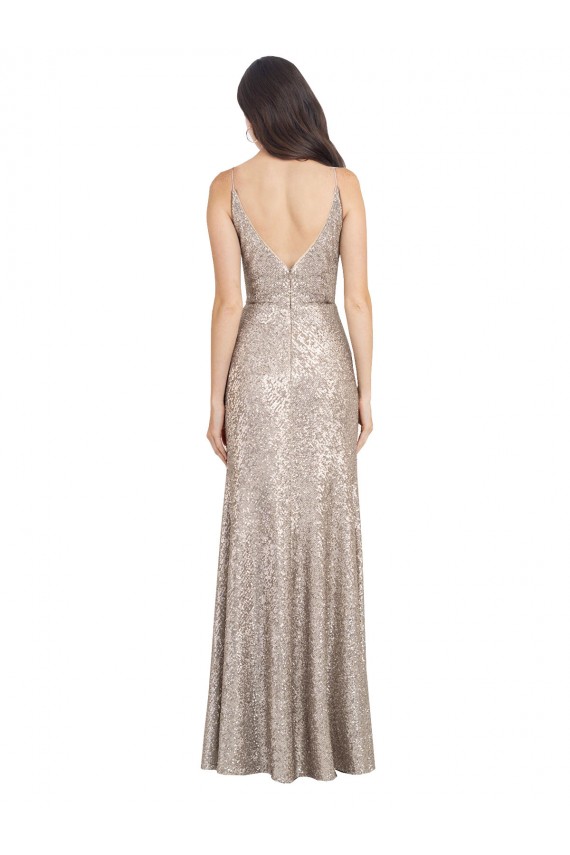 Outlet V-Neck Fully Sequin Prom Dress with V-Back and Front Slit UK