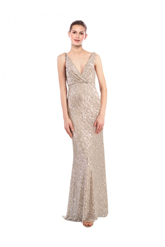 Outlet Faux Surplice V-Neck Slim Sparkling Sequin Prom Dress UK