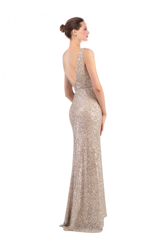 Outlet Faux Surplice V-Neck Slim Sparkling Sequin Prom Dress UK