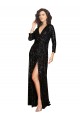 Outlet Deep V-Neckline Full Back Long Sleeves Sparkling Sequin Prom Dress with High Slit UK
