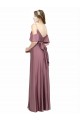 Outlet Draped Cold Shoulder Sleeves Long Silky Satin Prom Dress with Slit and Tie Back UK