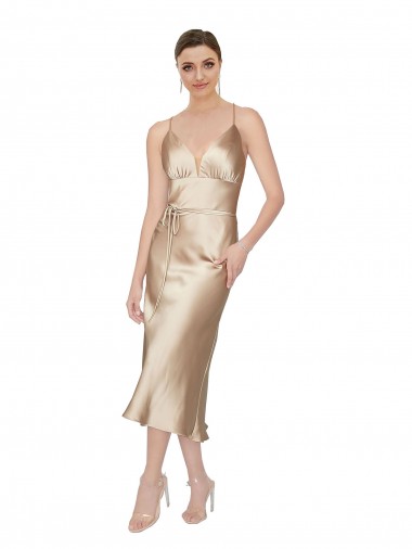 Outlet Empire Waist Silky Satin Midi Length Cocktail Dress / Prom Dress UK