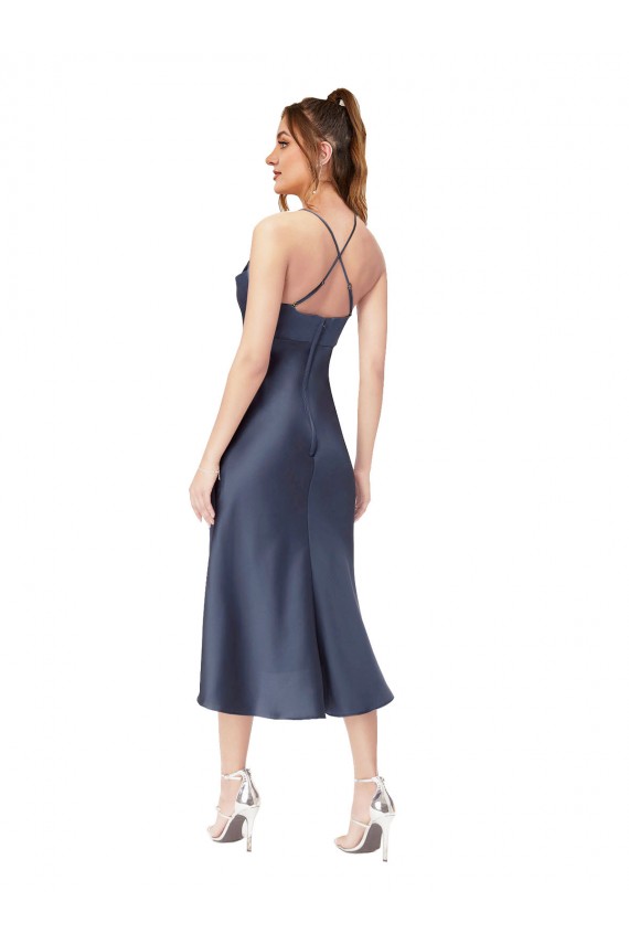 Outlet High Low Silky Satin Cowl Neck Midi Length Cocktail Prom Dress / Homecoming Dress UK