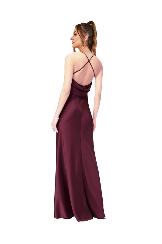 Outlet Cowl Back V-Neck Silky Satin Prom Dress UK