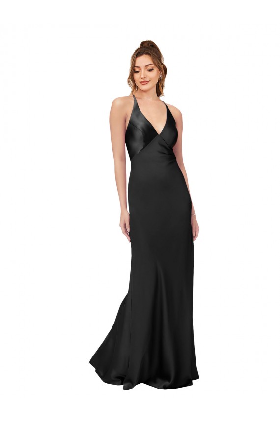 Outlet Cowl Back V-Neck Silky Satin Prom Dress UK