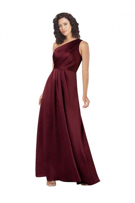 Outlet One Shoulder Silky Satin Prom Dress with Subtle Pleats UK